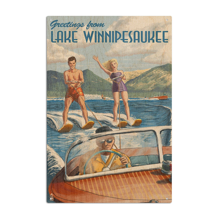 Lake Winnipesaukee, New Hampshire, Water Skiing Scene, Lantern Press Artwork, Wood Signs and Postcards - Lantern Press