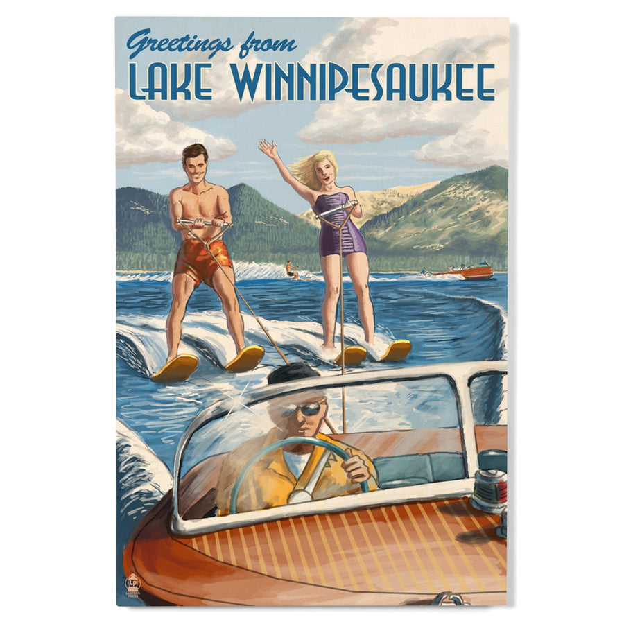 Lake Winnipesaukee, New Hampshire, Water Skiing Scene, Lantern Press Artwork, Wood Signs and Postcards - Lantern Press
