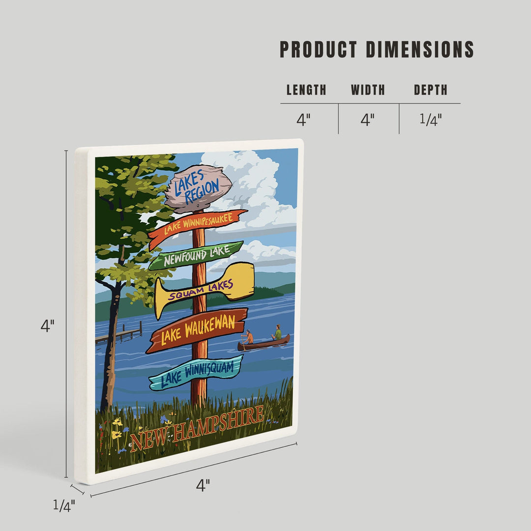 Lakes Region, New Hampshire, Destinations Sign, Coasters Coasters Lantern Press