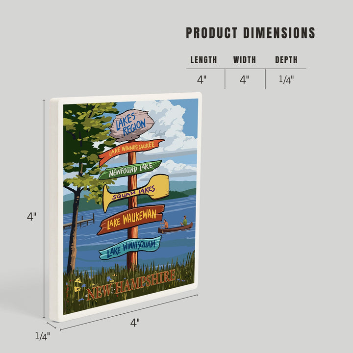 Lakes Region, New Hampshire, Destinations Sign, Coasters Coasters Lantern Press