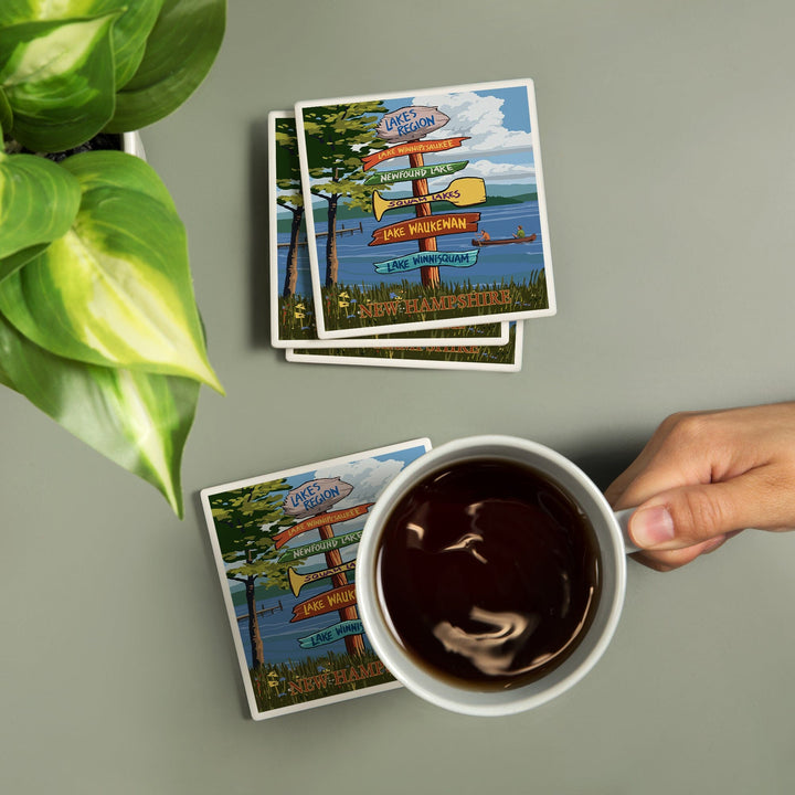 Lakes Region, New Hampshire, Destinations Sign, Coasters Coasters Lantern Press