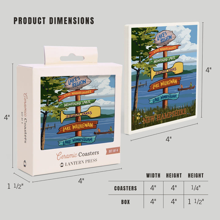 Lakes Region, New Hampshire, Destinations Sign, Coasters Coasters Lantern Press