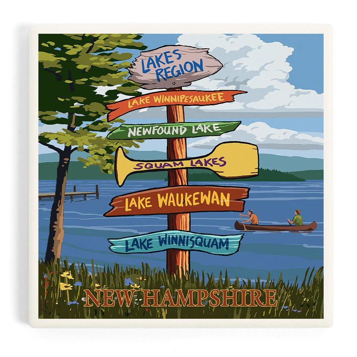 Lakes Region, New Hampshire, Destinations Sign, Coasters Coasters Lantern Press Coaster