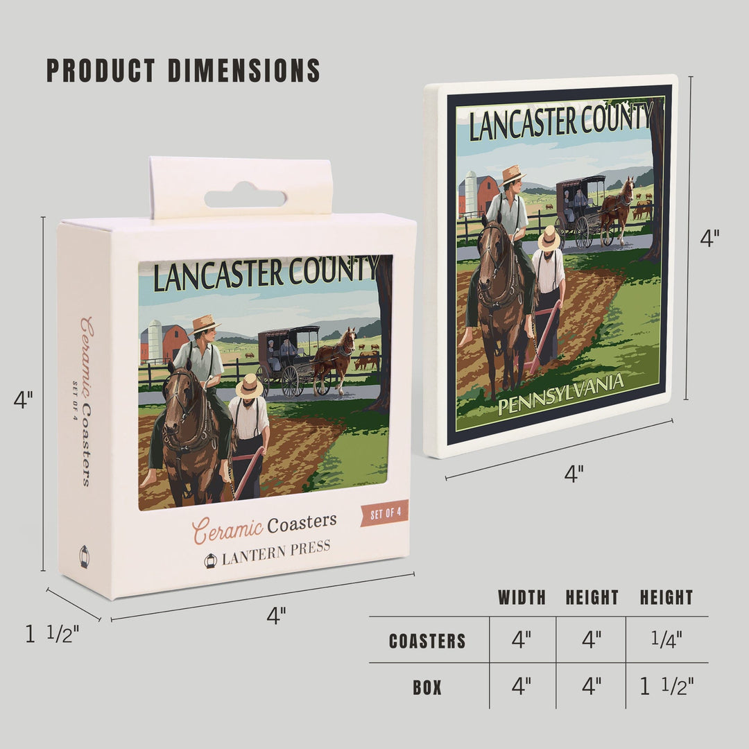 Lancaster County, Pennsylvania, Amish Farm Scene, Coasters Coasters Lantern Press