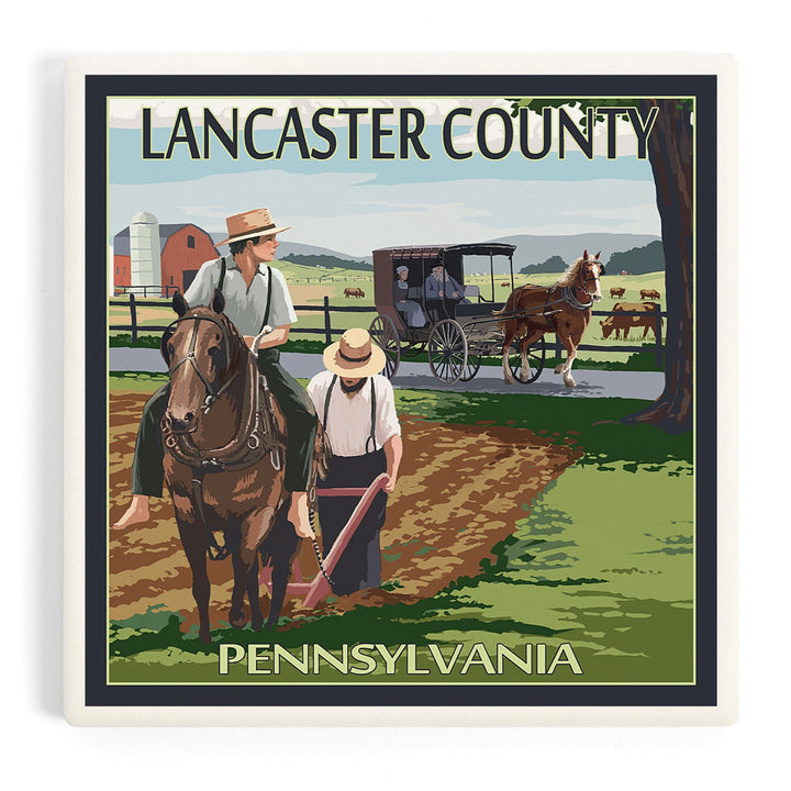 Lancaster County, Pennsylvania, Amish Farm Scene, Coasters Coasters Lantern Press Coaster