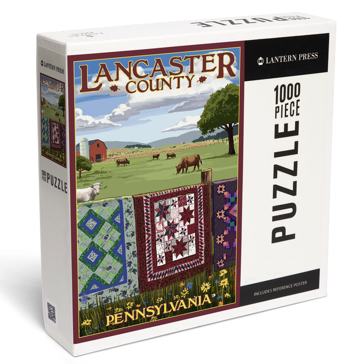 Lancaster County, Pennsylvania, View with Quilts on Fence, Jigsaw Puzzle Puzzle Lantern Press