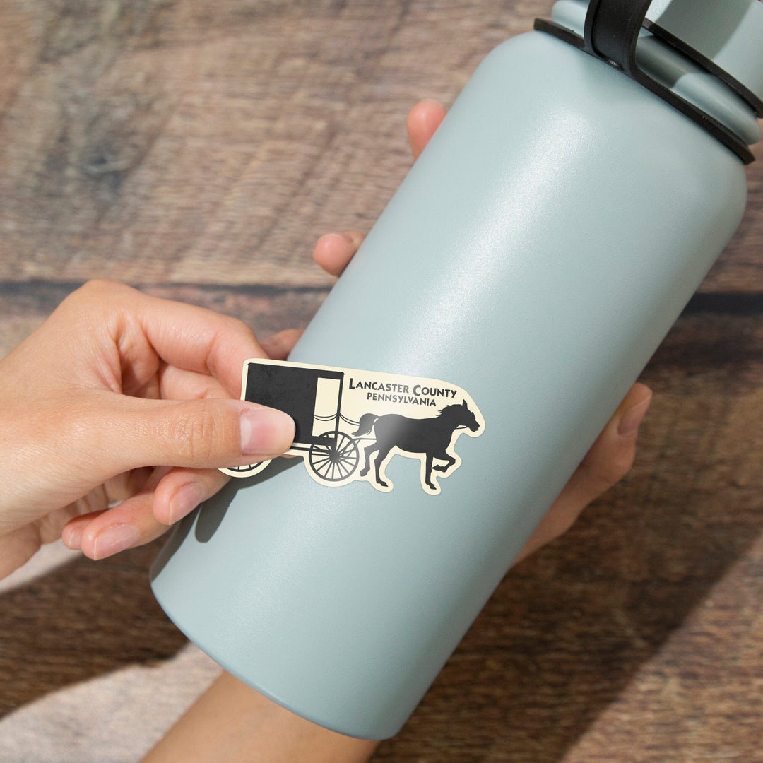 Lancaster Horse and Buggy Outline, Contour, Lantern Press Artwork, Vinyl Sticker - Lantern Press