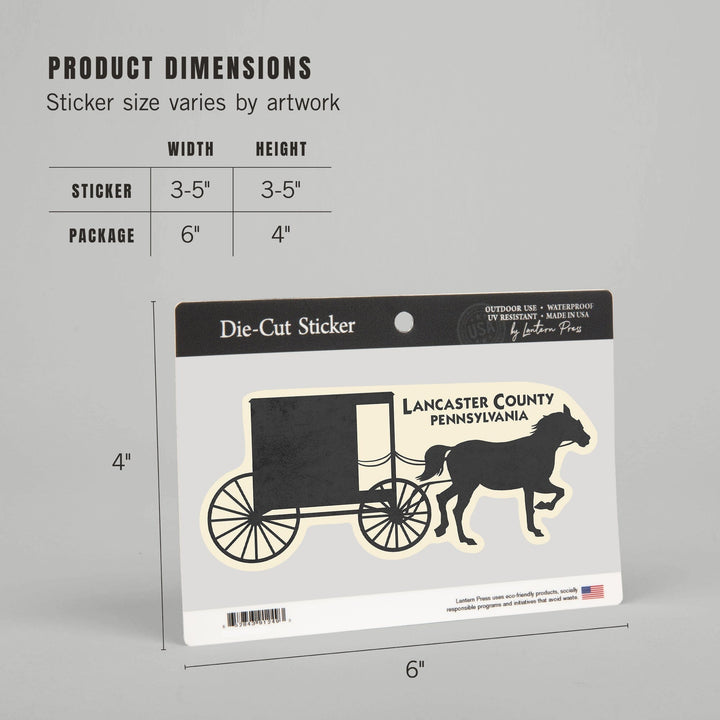 Lancaster Horse and Buggy Outline, Contour, Lantern Press Artwork, Vinyl Sticker - Lantern Press