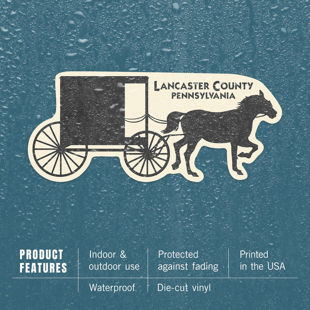 Lancaster Horse and Buggy Outline, Contour, Lantern Press Artwork, Vinyl Sticker - Lantern Press