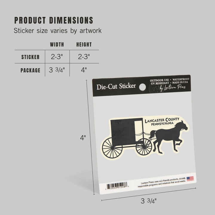 Lancaster Horse and Buggy Outline, Contour, Lantern Press Artwork, Vinyl Sticker - Lantern Press