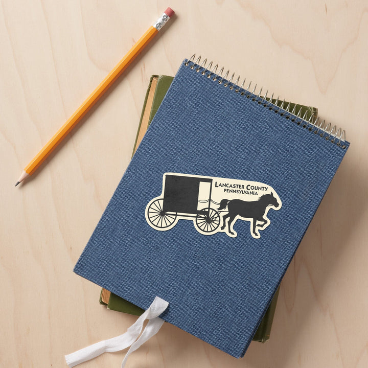 Lancaster Horse and Buggy Outline, Contour, Lantern Press Artwork, Vinyl Sticker - Lantern Press