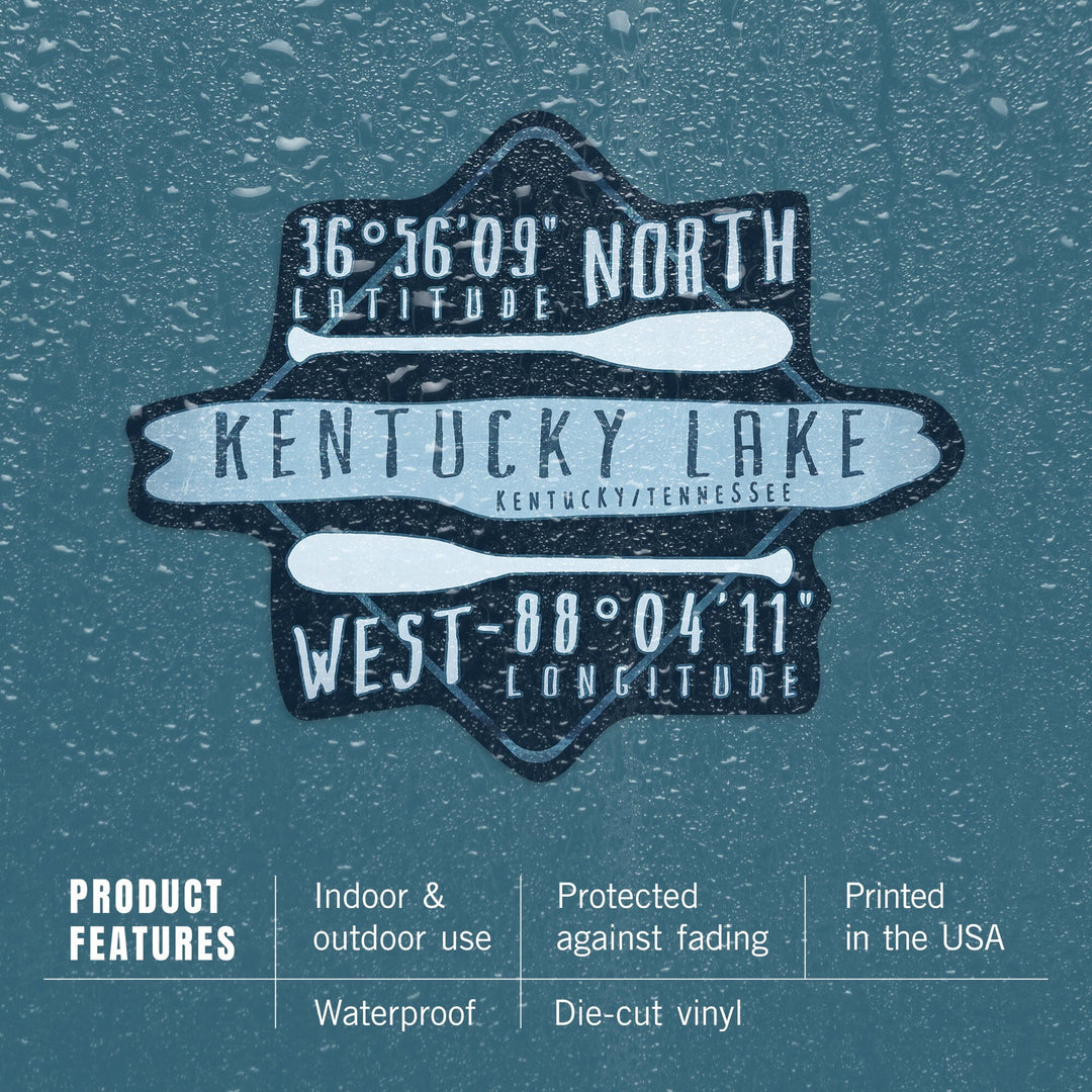 Land Between the Lakes, Kentucky, Lake Essentials, Latitude & Longitude, Contour, Lantern Press Artwork, Vinyl Sticker - Lantern Press