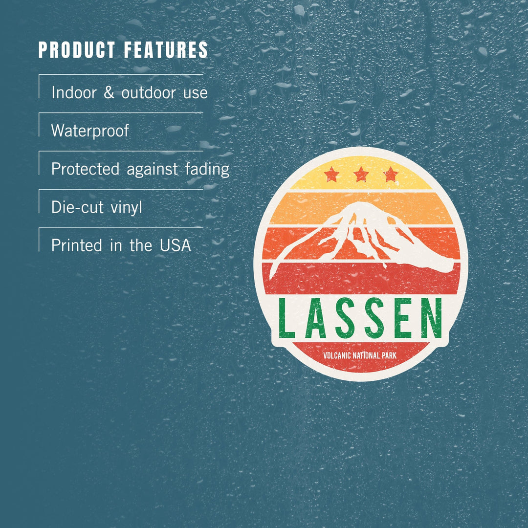 Lassen Volcanic National Park, California, Sun & Mountain, Contour, Lantern Press Artwork, Vinyl Sticker - Lantern Press