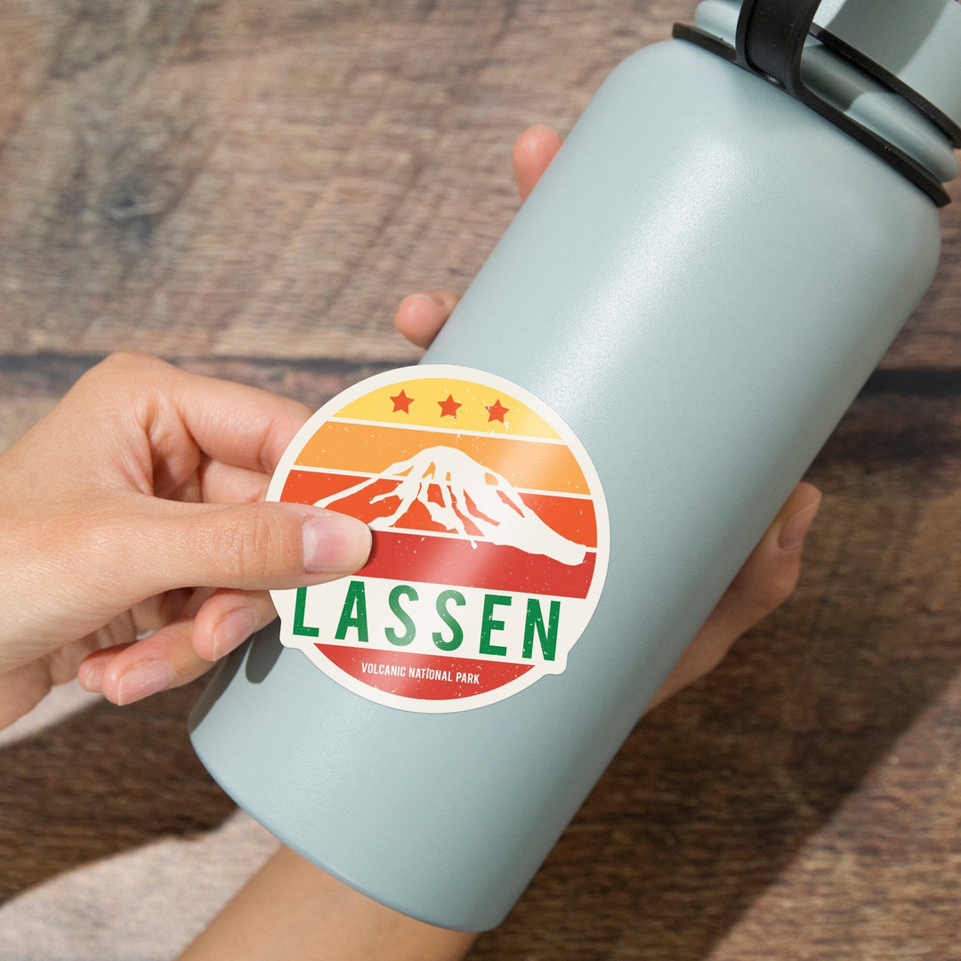 Lassen Volcanic National Park, California, Sun & Mountain, Contour, Lantern Press Artwork, Vinyl Sticker - Lantern Press