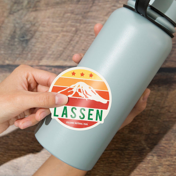 Lassen Volcanic National Park, California, Sun & Mountain, Contour, Lantern Press Artwork, Vinyl Sticker - Lantern Press