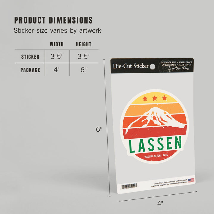 Lassen Volcanic National Park, California, Sun & Mountain, Contour, Lantern Press Artwork, Vinyl Sticker - Lantern Press