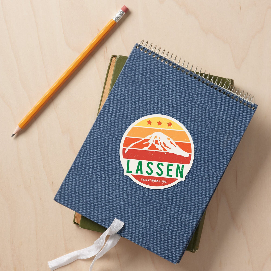 Lassen Volcanic National Park, California, Sun & Mountain, Contour, Lantern Press Artwork, Vinyl Sticker - Lantern Press