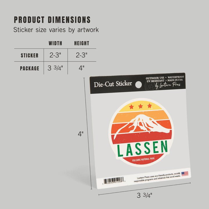 Lassen Volcanic National Park, California, Sun & Mountain, Contour, Lantern Press Artwork, Vinyl Sticker - Lantern Press