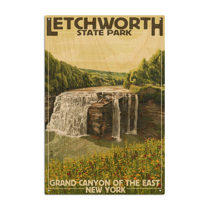 Letchworth State Park, New York, Middle Falls, Grand Canyon of the East, Lantern Press Artwork, Wood Signs and Postcards - Lantern Press