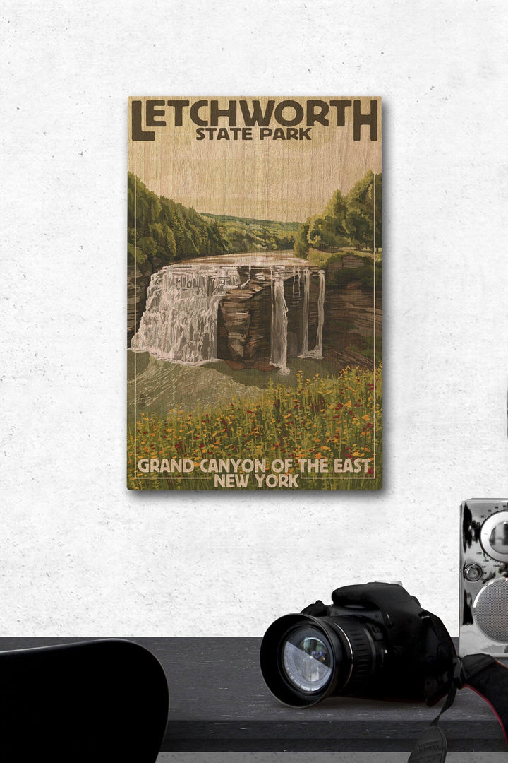 Letchworth State Park, New York, Middle Falls, Grand Canyon of the East, Lantern Press Artwork, Wood Signs and Postcards - Lantern Press