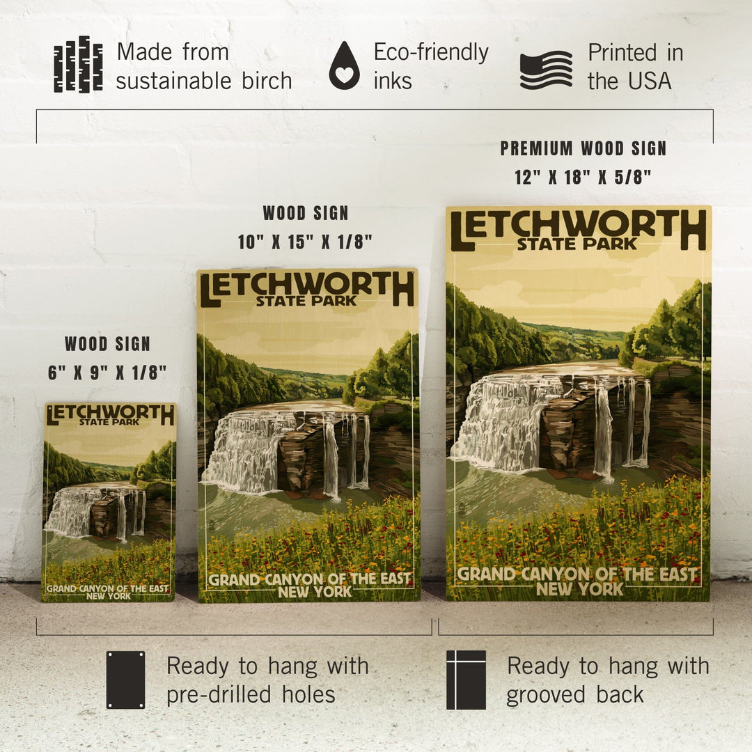 Letchworth State Park, New York, Middle Falls, Grand Canyon of the East, Lantern Press Artwork, Wood Signs and Postcards - Lantern Press