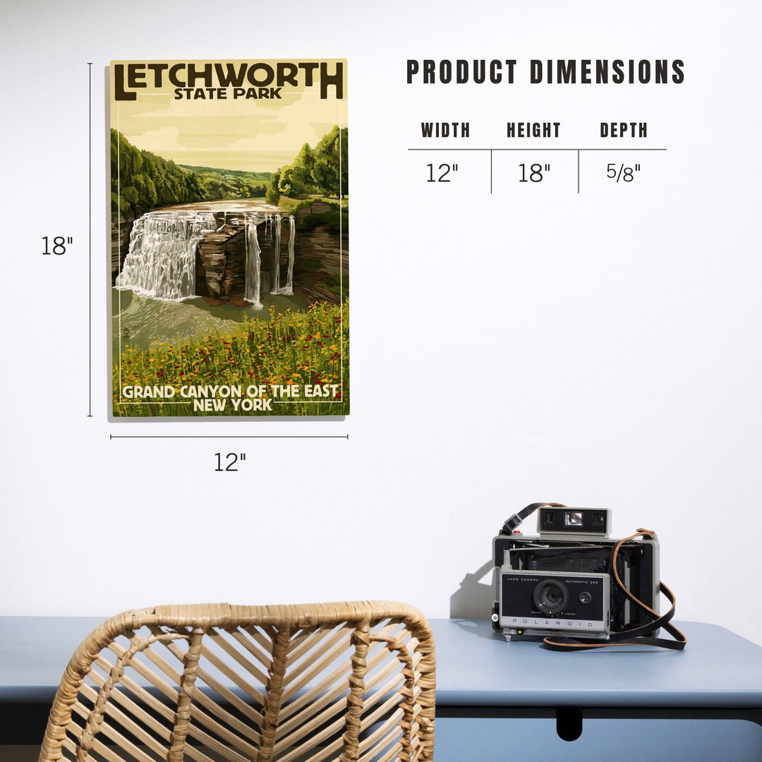 Letchworth State Park, New York, Middle Falls, Grand Canyon of the East, Lantern Press Artwork, Wood Signs and Postcards - Lantern Press