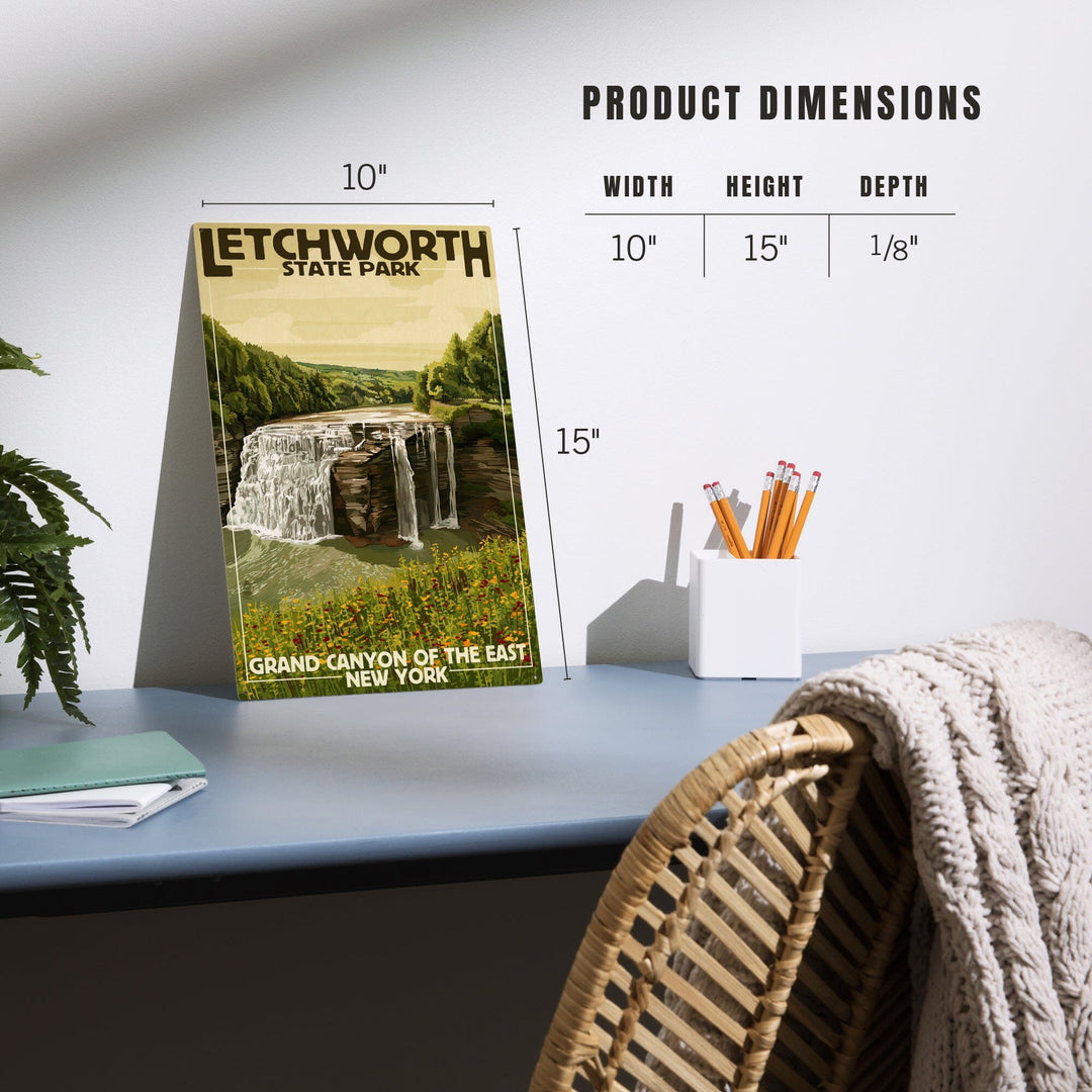 Letchworth State Park, New York, Middle Falls, Grand Canyon of the East, Lantern Press Artwork, Wood Signs and Postcards - Lantern Press
