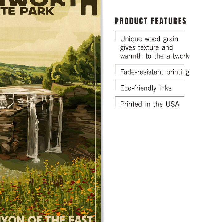 Letchworth State Park, New York, Middle Falls, Grand Canyon of the East, Lantern Press Artwork, Wood Signs and Postcards - Lantern Press