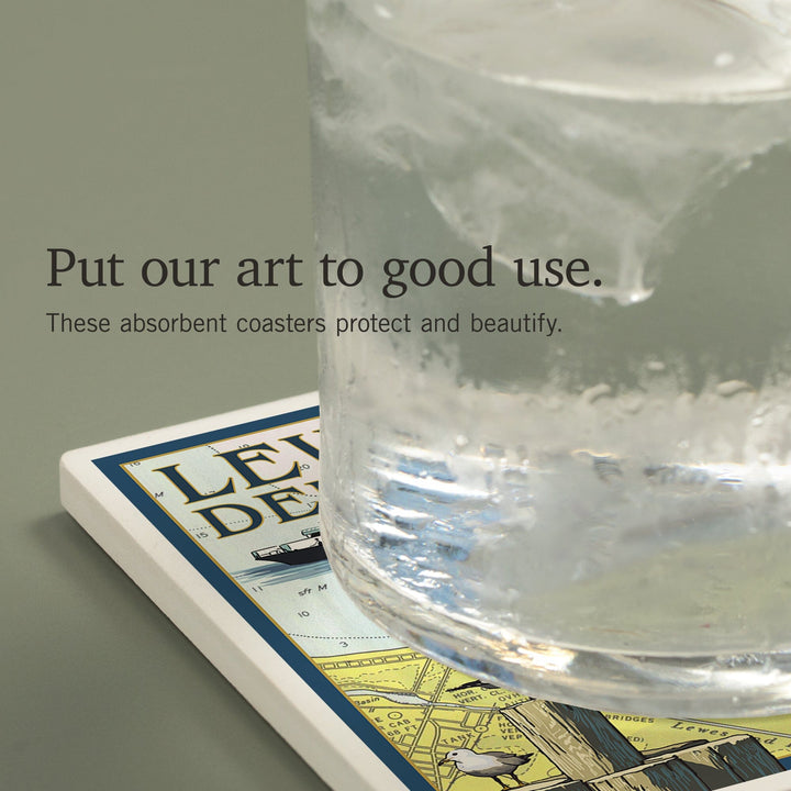 Lewes, Delaware, Nautical Chart, Coasters Coasters Lantern Press