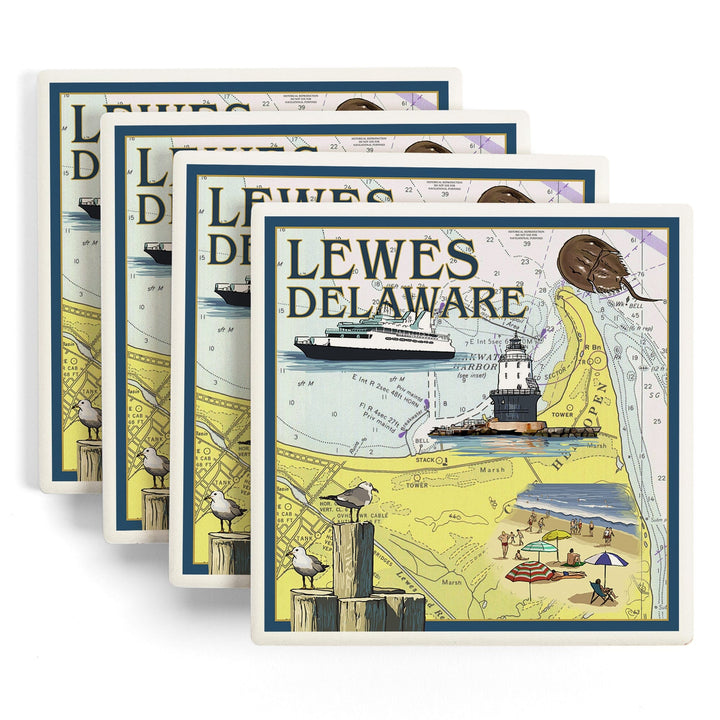 Lewes, Delaware, Nautical Chart, Coasters Coasters Lantern Press