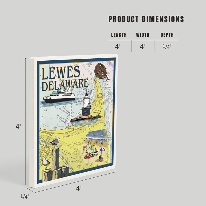 Lewes, Delaware, Nautical Chart, Coasters Coasters Lantern Press