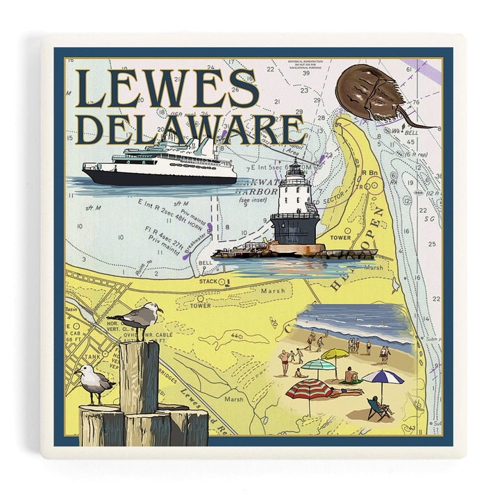Lewes, Delaware, Nautical Chart, Coasters Coasters Lantern Press