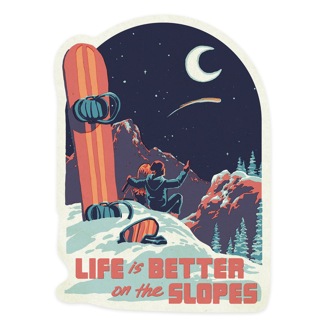 Life is Better on the Slopes, Contour, Lantern Press Artwork, Vinyl Sticker - Lantern Press
