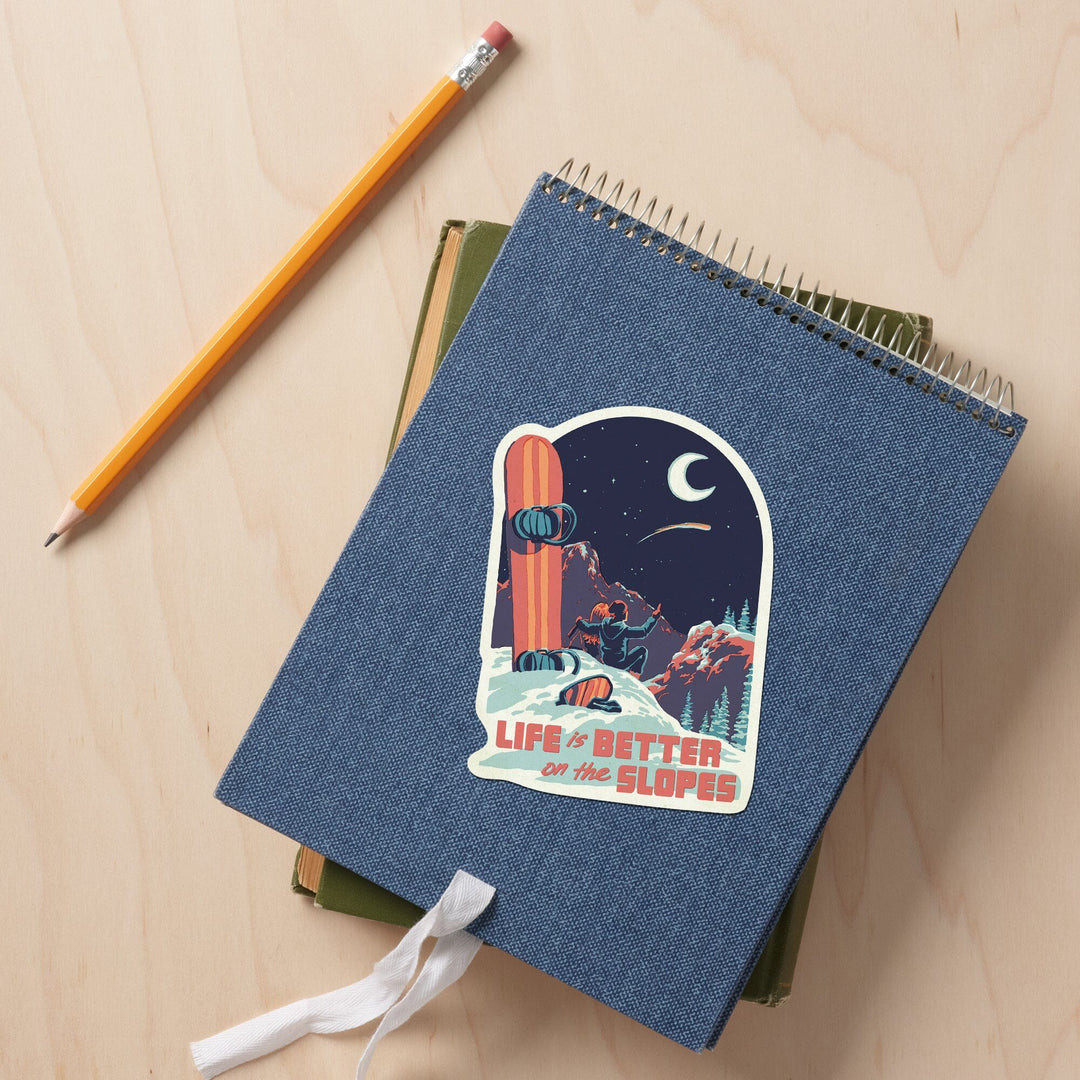 Life is Better on the Slopes, Contour, Lantern Press Artwork, Vinyl Sticker - Lantern Press