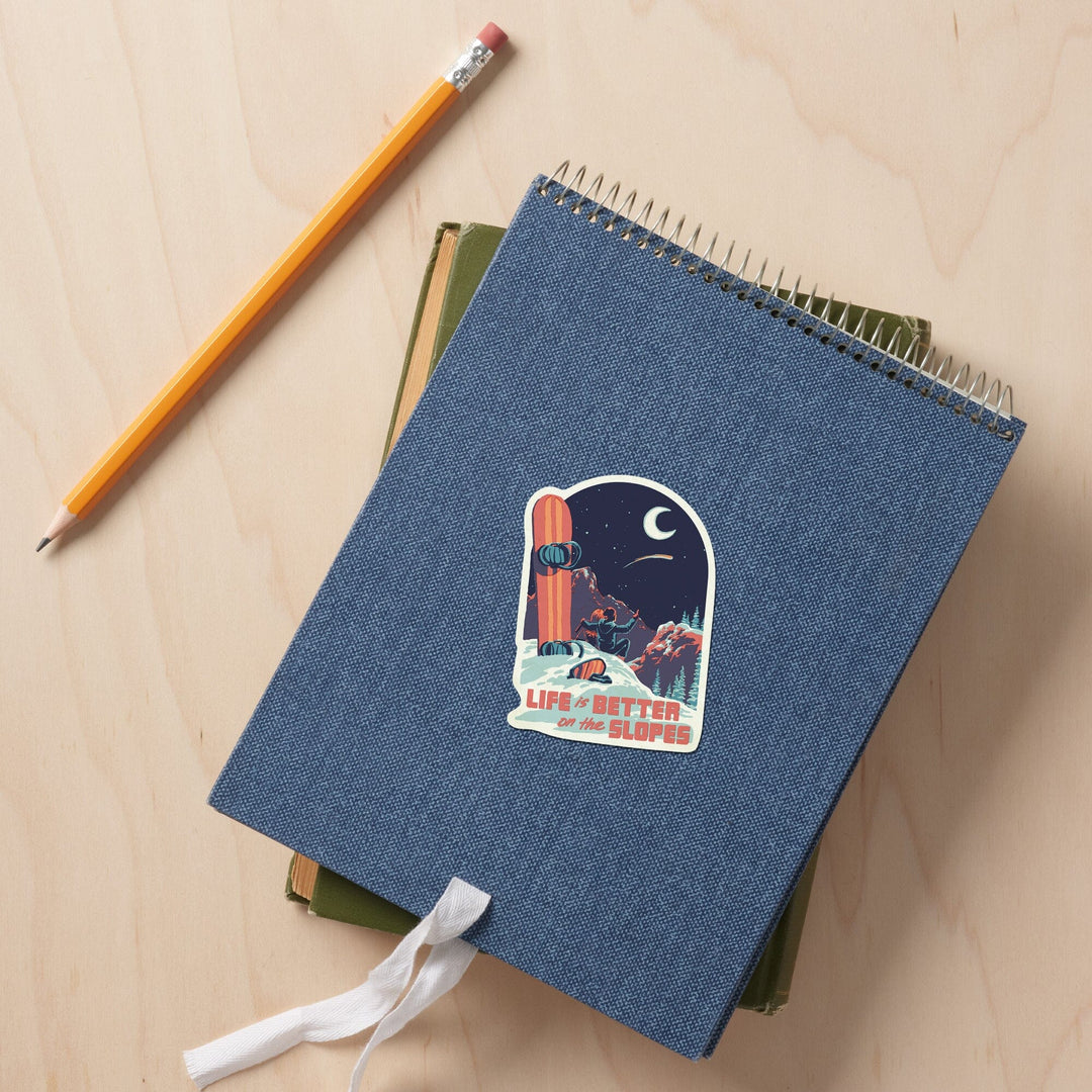 Life is Better on the Slopes, Contour, Lantern Press Artwork, Vinyl Sticker - Lantern Press