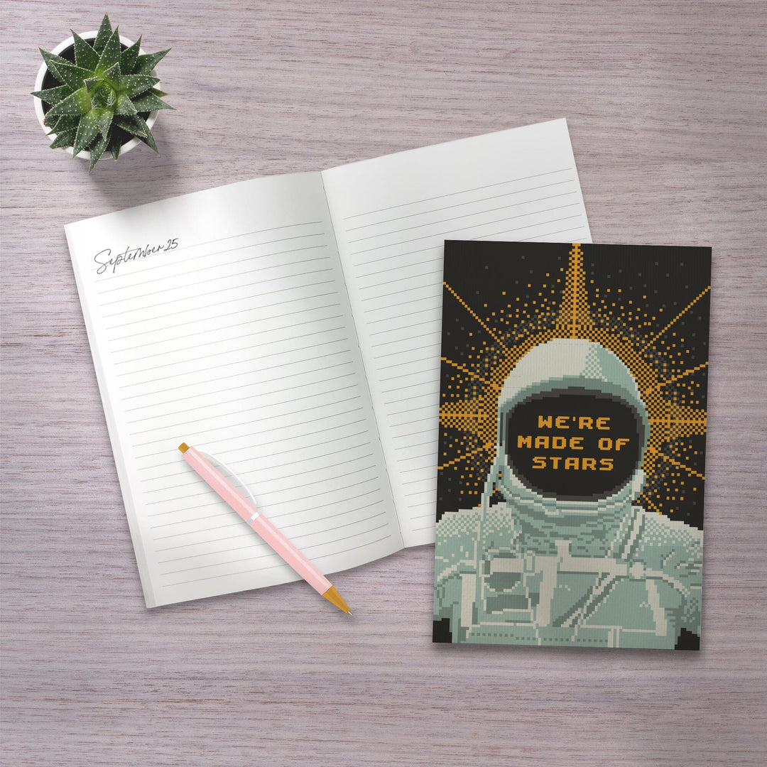 Lined 6x9 Journal, 8-Bit Space Collection, Astronaut, We Are Made Of Stars, Lay Flat, 193 Pages, FSC paper Home Lantern Press