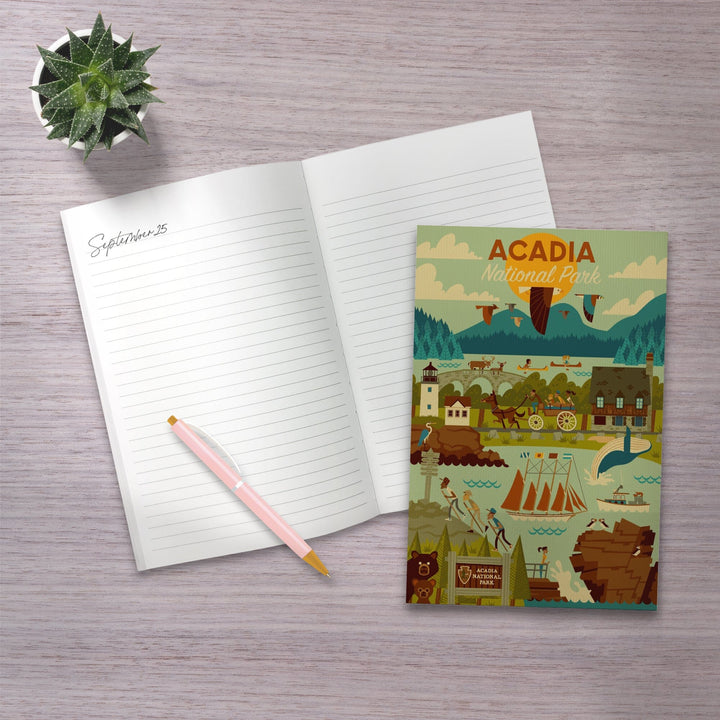 Lined 6x9 Journal, Acadia National Park, Maine, Geometric National Park Series, Lay Flat, 193 Pages, FSC paper Home Lantern Press