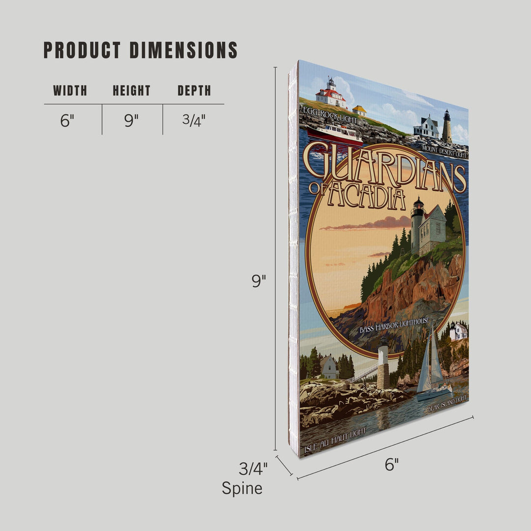 Lined 6x9 Journal, Acadia National Park, Maine, Guardians of Acadia Lighthouses, Lay Flat, 193 Pages, FSC paper Home Lantern Press
