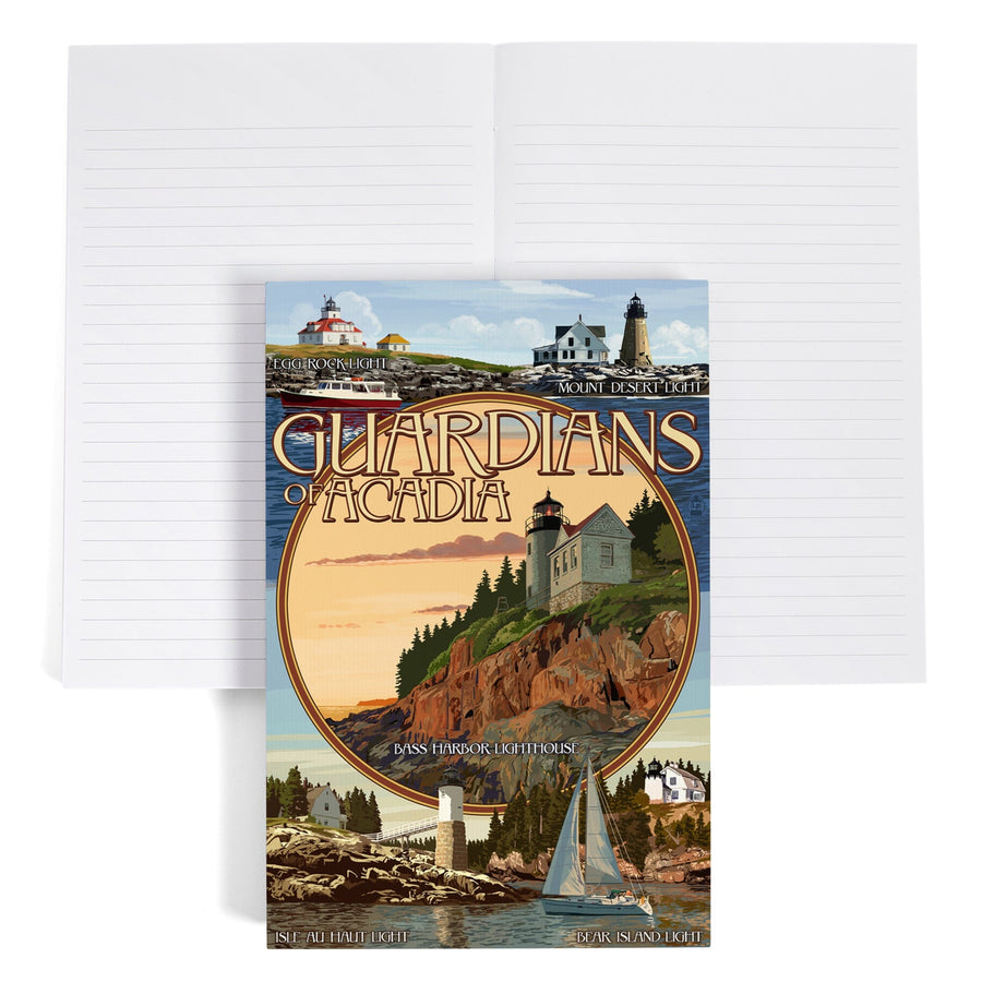 Lined 6x9 Journal, Acadia National Park, Maine, Guardians of Acadia Lighthouses, Lay Flat, 193 Pages, FSC paper Home Lantern Press