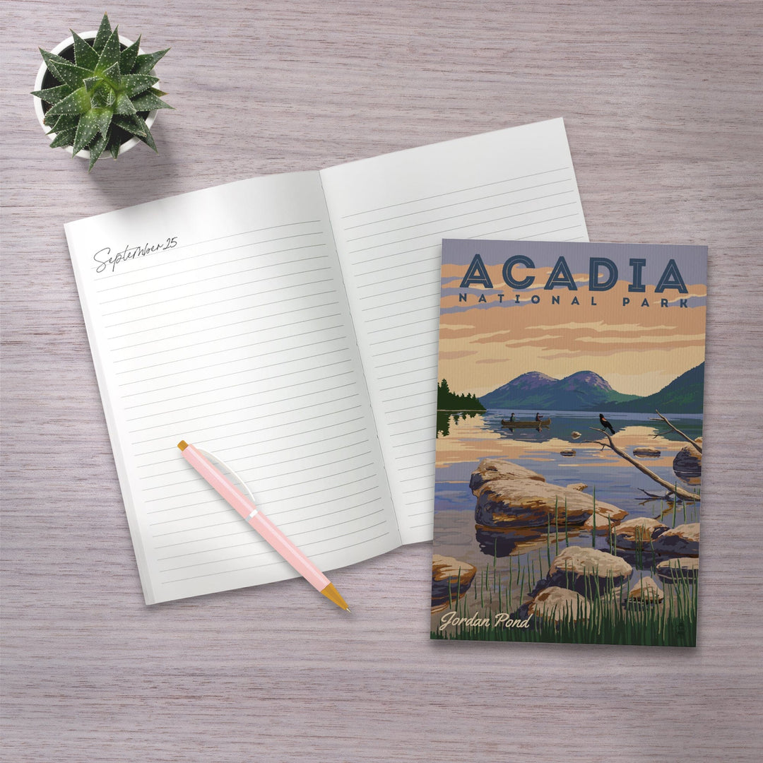 Lined 6x9 Journal, Acadia National Park, Maine, Jordan Pond Illustration, Lay Flat, 193 Pages, FSC paper Home Lantern Press