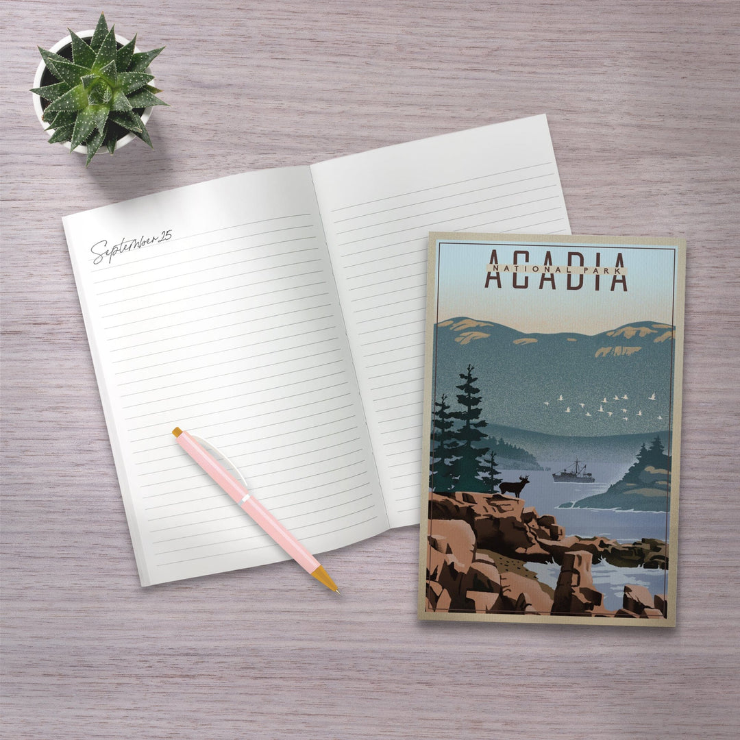 Lined 6x9 Journal, Acadia National Park, Maine, Lithograph, Lay Flat, 193 Pages, FSC paper Home Lantern Press