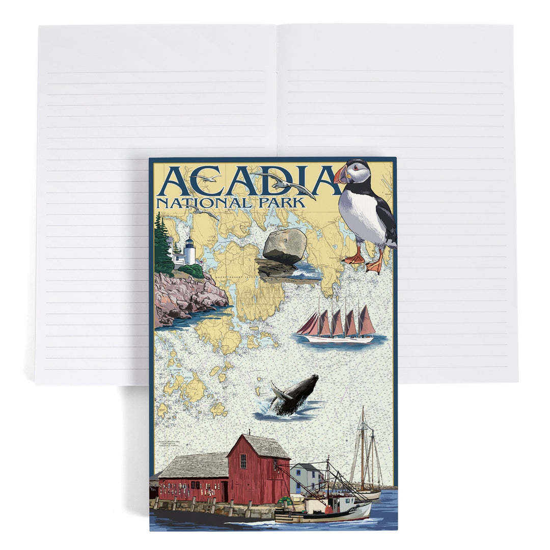 Lined 6x9 Journal, Acadia National Park, Maine, Nautical Chart, Lay Flat, 193 Pages, FSC paper Home Lantern Press