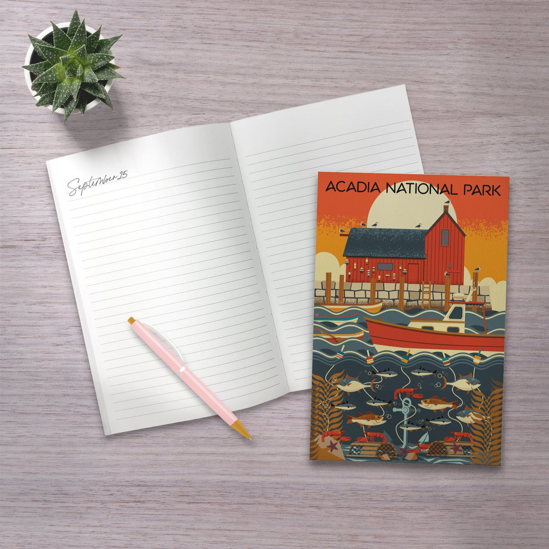 Lined 6x9 Journal, Acadia National Park, Maine, Nautical Geometric, Lay Flat, 193 Pages, FSC paper Home Lantern Press