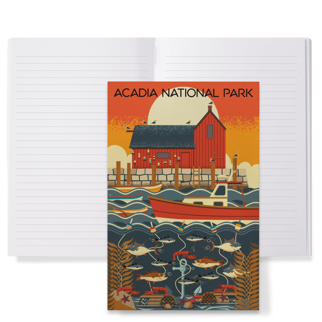 Lined 6x9 Journal, Acadia National Park, Maine, Nautical Geometric, Lay Flat, 193 Pages, FSC paper Home Lantern Press
