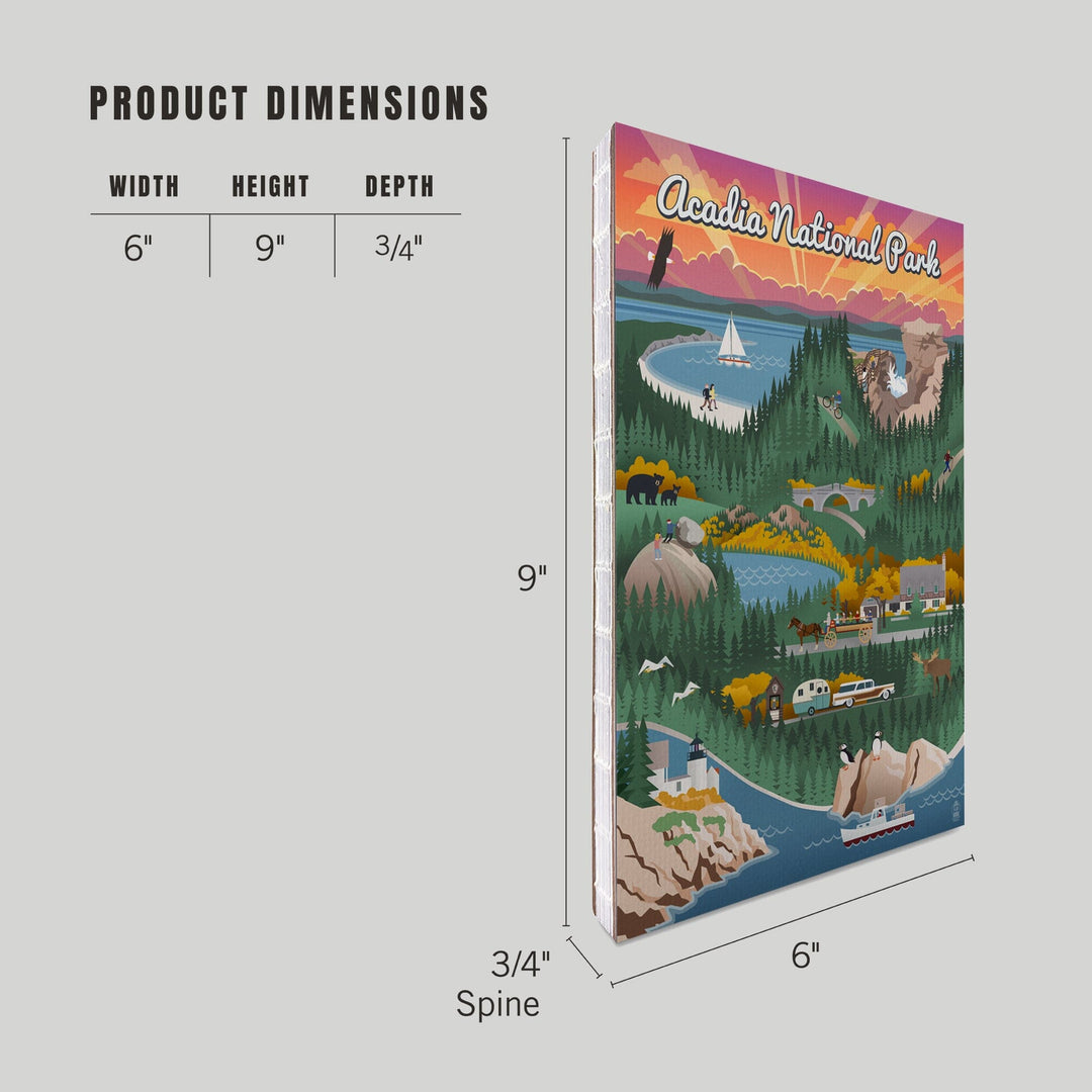 Lined 6x9 Journal, Acadia National Park, Maine, Retro View, Lay Flat, 193 Pages, FSC paper Home Lantern Press