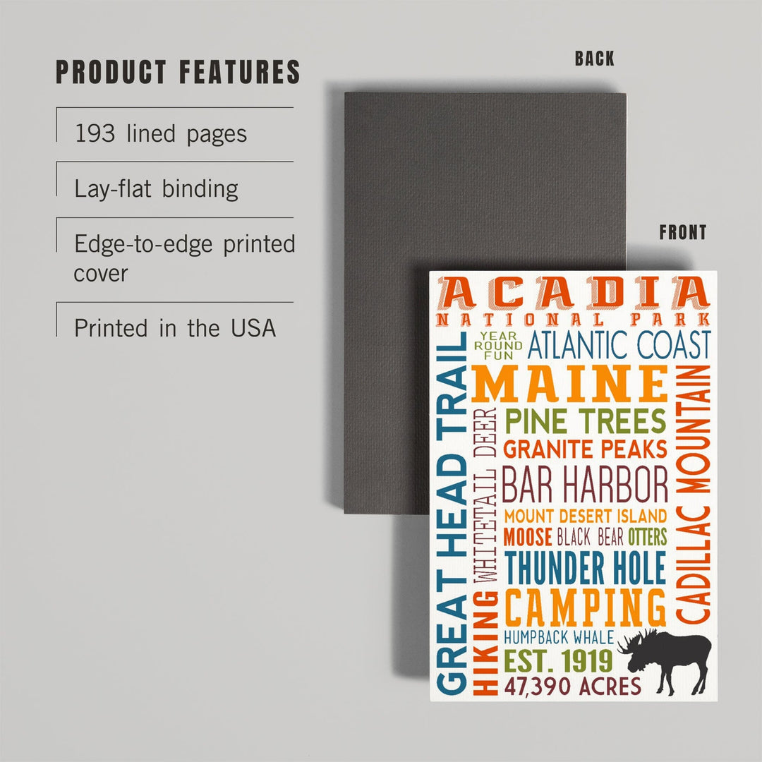 Lined 6x9 Journal, Acadia National Park, Maine, Typography, Lay Flat, 193 Pages, FSC paper Home Lantern Press