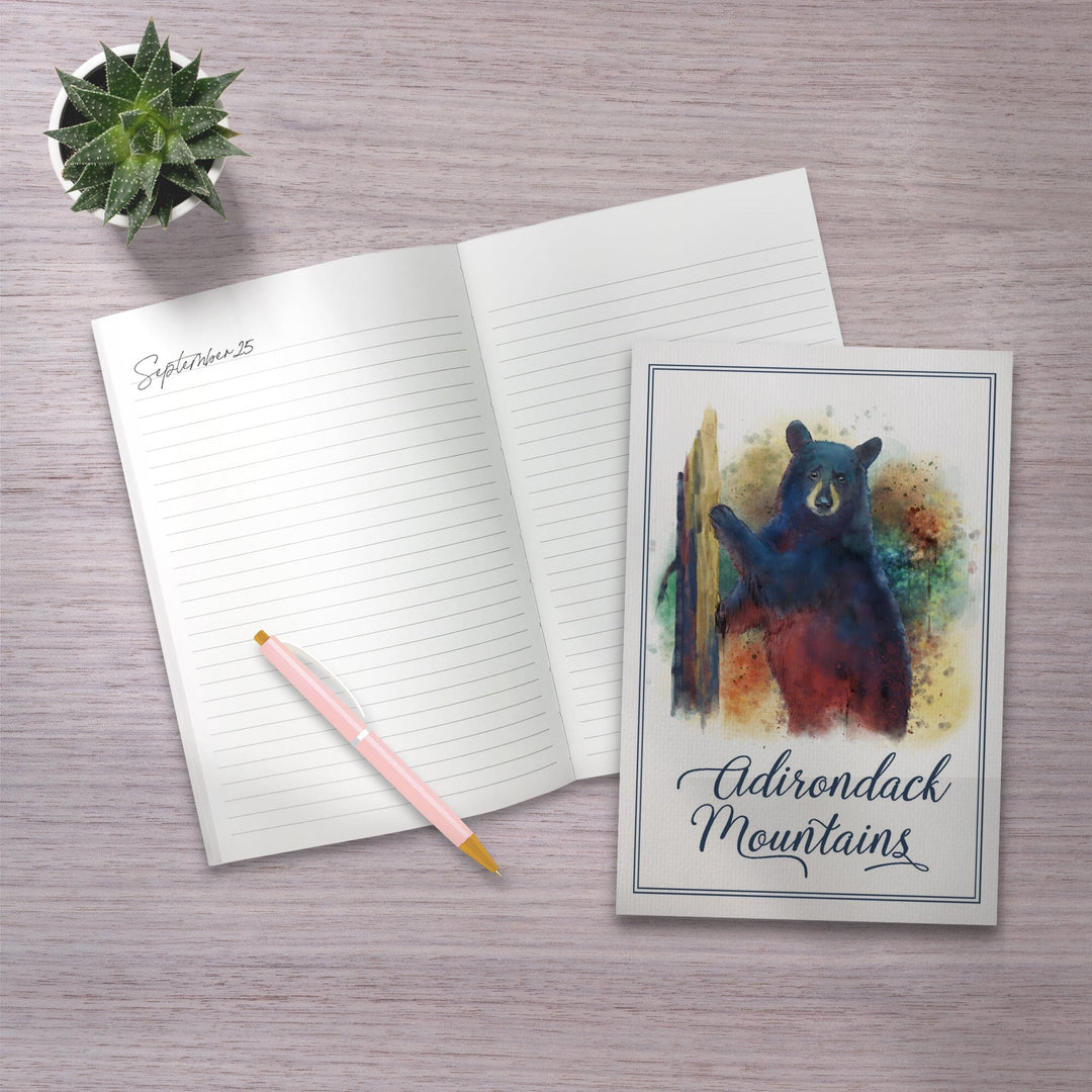 Lined 6x9 Journal, Adirondack Mountains, Black Bear and Cub, Watercolor, Lay Flat, 193 Pages, FSC paper Home Lantern Press