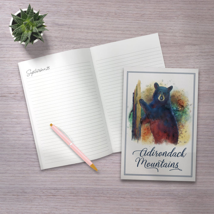 Lined 6x9 Journal, Adirondack Mountains, Black Bear and Cub, Watercolor, Lay Flat, 193 Pages, FSC paper Home Lantern Press
