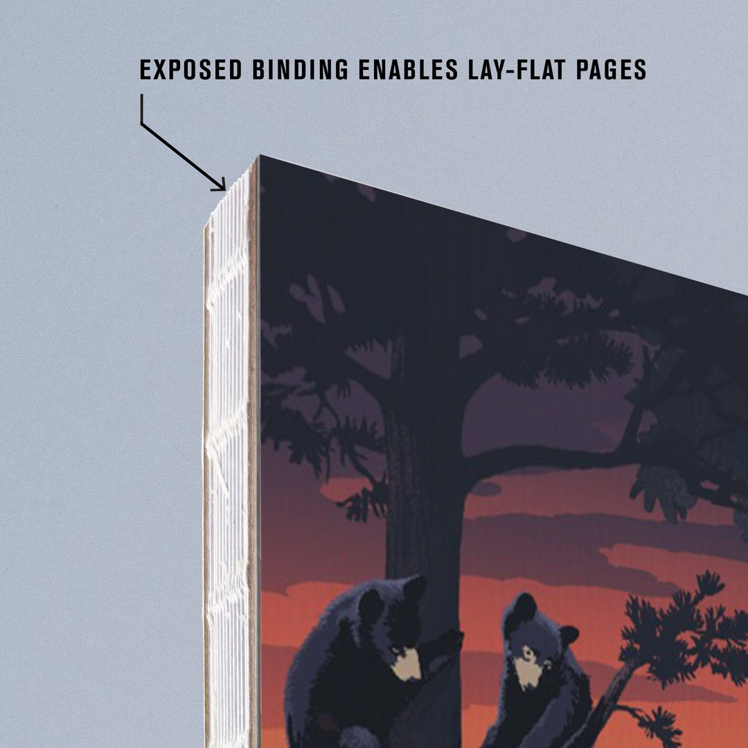 Lined 6x9 Journal, Adirondack Mountains, Black Bear Family, Sunset, Lay Flat, 193 Pages, FSC paper Home Lantern Press