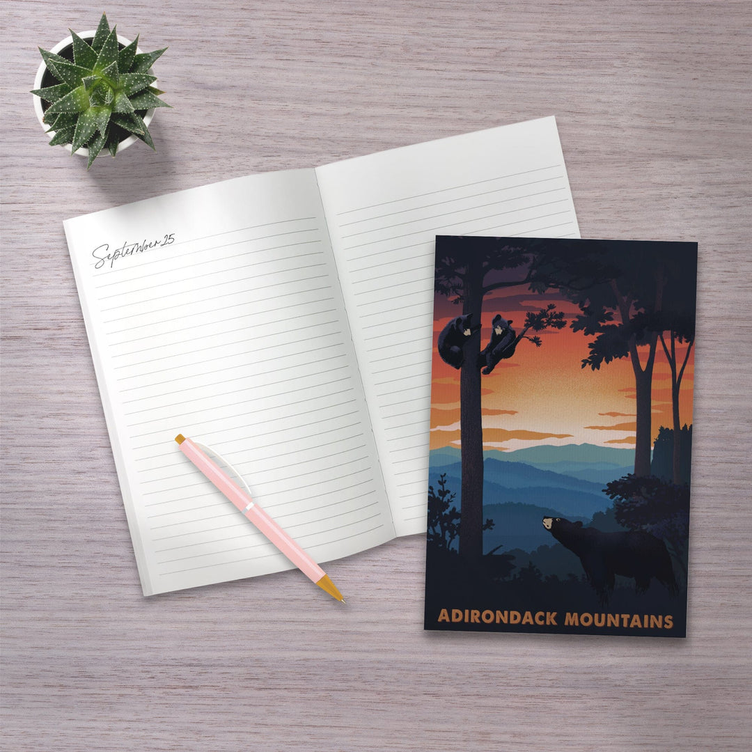 Lined 6x9 Journal, Adirondack Mountains, Black Bear Family, Sunset, Lay Flat, 193 Pages, FSC paper Home Lantern Press